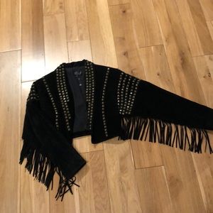 Black suede studded jacket with fringe on the arms